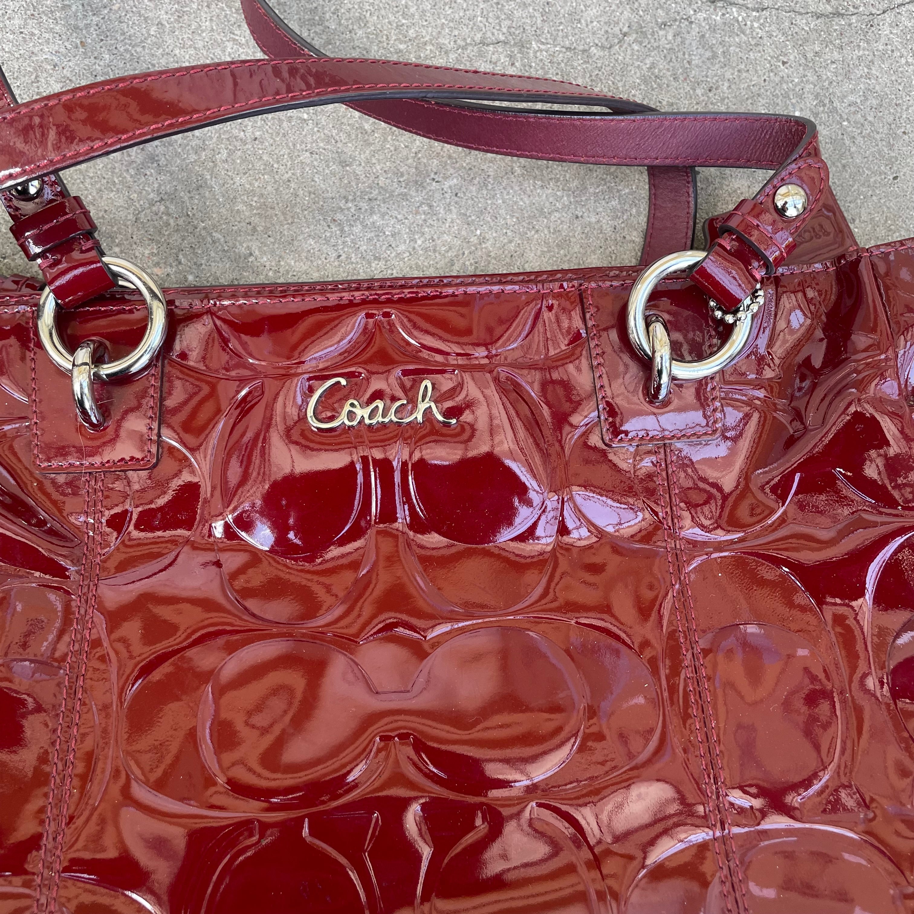 Coach red patent leather shoulder bag